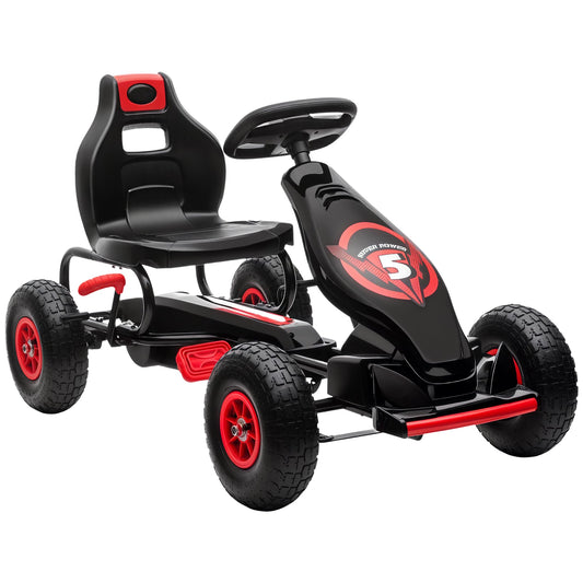 HOMCOM Children Pedal Go Kart, Raving Go Kart with Adjustable Seat, Inflatable Tyres, Shock Aborb, Handbrake, for Ages 5-12 Years - Red