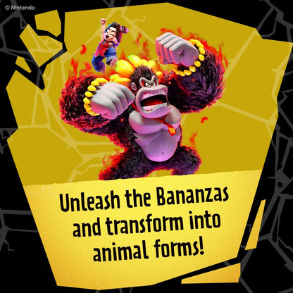 Nintendo Switch 2 Donkey Kong Bananza game cartridge with colorful cover art featuring Donkey Kong and jungle-themed graphics.