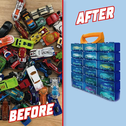 Hot Wheels Multibrick car case I Stores up to 28 cars I Connects with tracks I Play and Build, Multi-Coloured (HWCC8C) - Includes a carry handle
