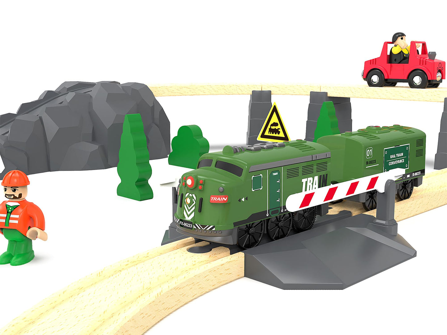 Train Toy Remote Control Locomotive, Motorized Train Set for Wooden Track, Electric Trains with Sound & Lighting Effects Compatible with Thomas, Brio, Chuggington