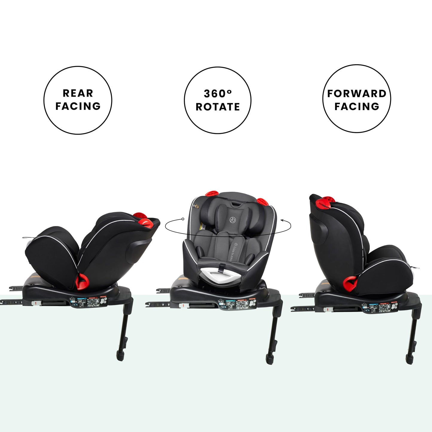 Ickle Bubba Radial Group 0+/1/2 Car Seat, Suitable from Birth to 25kg (Approx. 7 Years), 360 Degree Rotating Design for Easy Access & Integrated ISOFIX Base for Secure Installation - Grey/Black