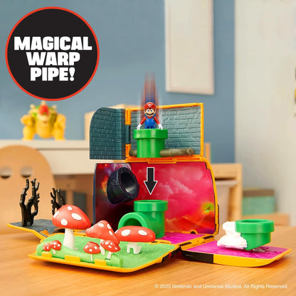 Super Mario Bros Movie Van Playset by Jakks Pacific featuring a transforming vehicle, Mario figure, warp pipe, and movie scene details.