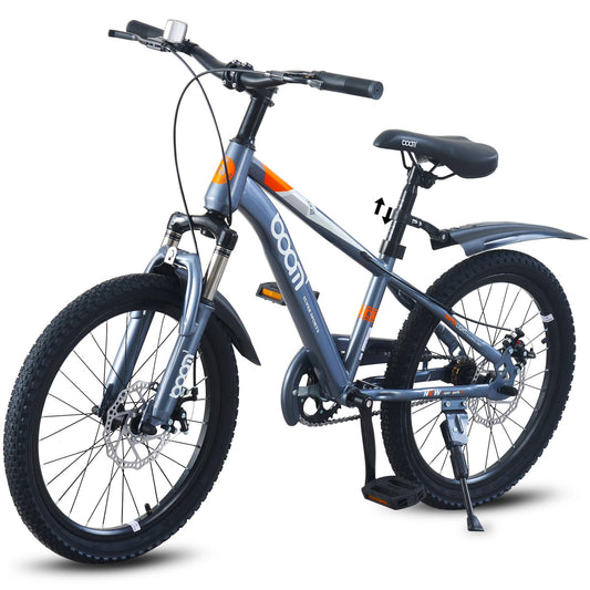 LSBIKE 18 20 22Inch Mountain Kid Bike, Children Bicycle for 5-13 Years Boys & Girls, Kid bikes with Front and Rear Disc Brakes, Mudguards and Front Shock Absorber, Reflector (Grey, 18inch)