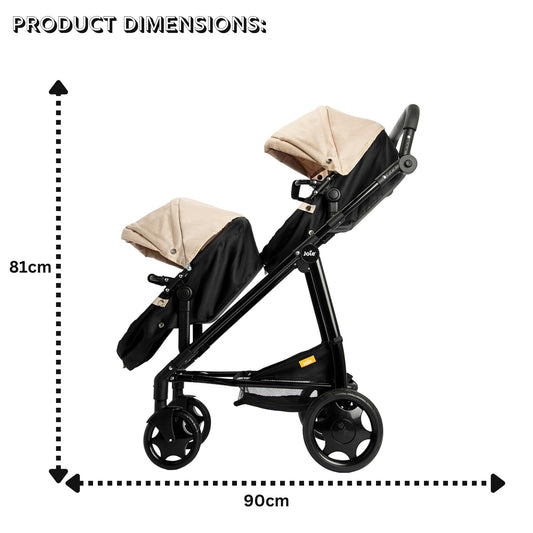 Joie Junior Evalite Twin Pushchair | Stone & Black Double Pushchair | Double Dolls Pram with Adjustable Height Handle And Multiple Seat Options | Suitable For Ages 3+