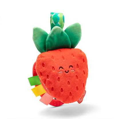 Melissa & Doug multi-sensory peek-a-boo berry infant travel clip-on toy with colorful plush and rattles for babies up to 12 months.