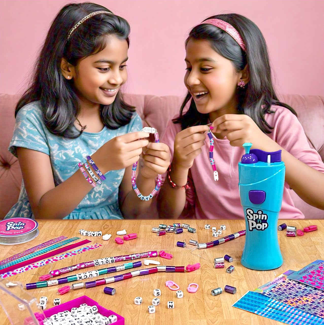 Imagimake Spin n Pop DIY Bracelet Making Kit | Jewellery Craft Kits for Kids | Friendship Bracelet Maker | Make Your Own Beads | Teenage Girls Gifts | 8 Year Old Girl Gifts | Gifts for Teenage Girls