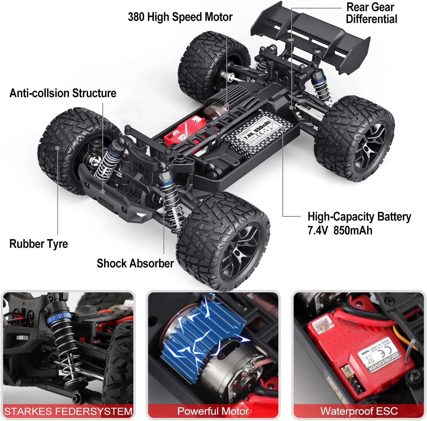 HAIBOXING RC Cars,1:18 36 KM/H High Speed Remote Control Cars for Adults Kids,2.4GHz 4WD Waterproof Off-Road Monster Truck with Two Batteries, ALL Terrain Buggy Vehicle Car Toy Gifts for Boys