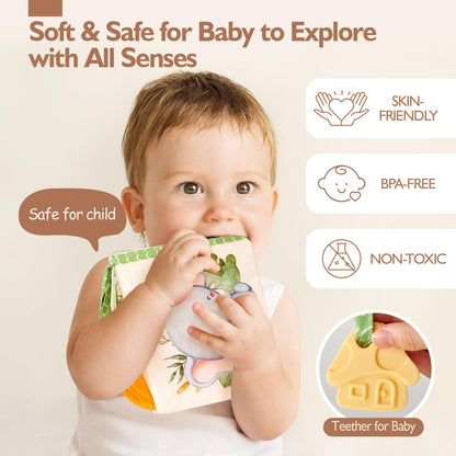 hahaland Baby Toys Baby Books 0-6 Months, Soft Cloth Newborn Sensory Books Toy for Babies, Touch Feel Activity Soft Book Infants Toys for 0 3 6 12 months Boy Girl Shower Gifts