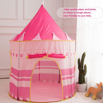 Pink princess castle teepee tent by ZQuintuplian with print cloth, portable indoor outdoor kids play tent, resembles Mongolian yurt.