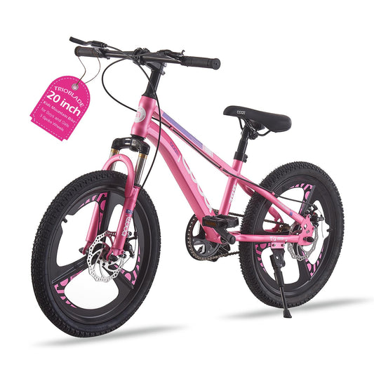 TRIOBLADE Kids Bike 18/20/22/24inch Kids Mountain Bike for Boys and Girls 6-15 Years Old Junior Mountain Bikes 3 Spoke Wheels Children Bicycle with Shock Absorber Dual Disc Brake(Pink, 20inch)