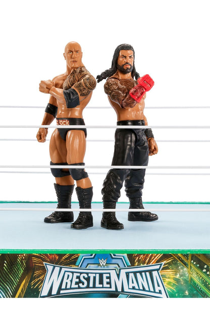 WWE WrestleMinia Bloodline Rules Playset with Wrestling Ring, Roman Reigns & The Rock 15cm Action Figures | WWE Toy Ring for Kids & Collectors