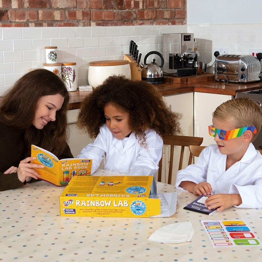 Galt Rainbow Lab children's science kit with colorful crystals and 12 STEM experiments for kids aged 5 and up.
