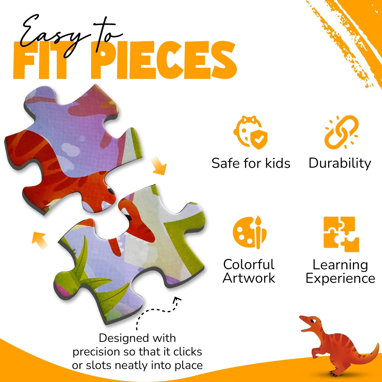 Colorful 60-piece dinosaur puzzle for kids ages 3-8, featuring dinosaur illustrations, designed for educational play and travel.