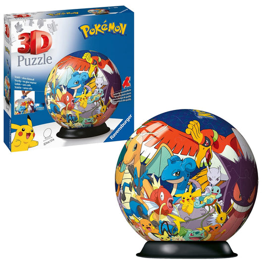 Ravensburger Pokemon 3D jigsaw puzzle ball featuring colorful designs, perfect for kids aged 6 and up, 72 pieces.