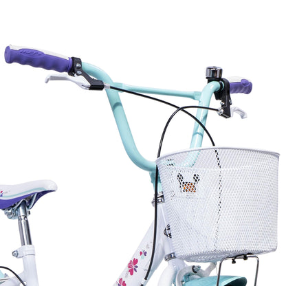 Huffy Girly Girl 20-Inch Cruiser Bike, Basket, Bell, Mudguards, Adjustable Comfort Saddle, Upright Handlebars, Single-Speed, Dual Brakes, Stylish Girls’ Bike for Ages 5-9, White & Sea Crystal