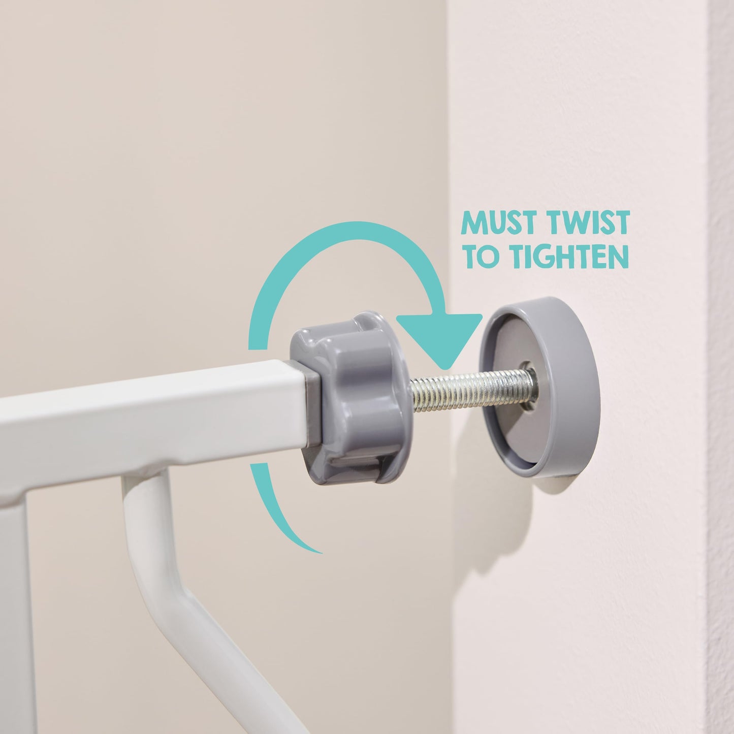 Regalo Easy Step Walk Thru baby safety gate with extension kit, showing pressure-mounted design and secure latch system.