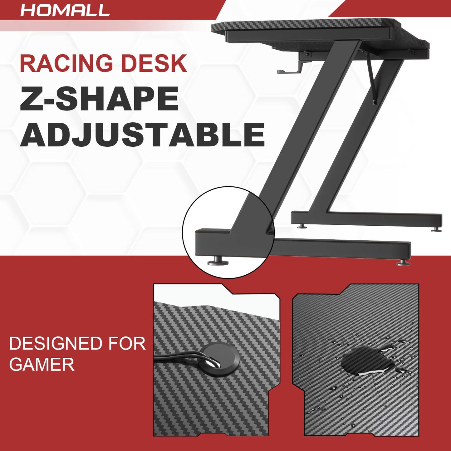 Homall Gaming Desk 80 x 52 cm PC Computer Desk Z Shaped Computer Table PC Gaming Table Gamer Desk for Home Office, Desk with Headphone Hook, Black