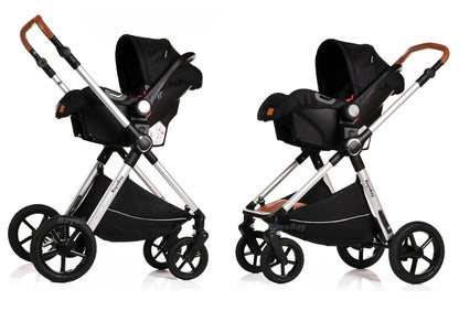 Baby Pram Pushchair Buggy Stroller 3 in 1 with Car Seat Child Lightweight Folding Stroller 3 in 1 Travel System Pram for Newborns Toddlers from Birth New 2026 Style FREEBIES (BBC - Black Silver, BBC)