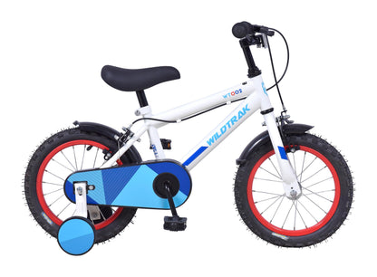 Wildtrak - 14 Inch Bike for Children 3-5 Years Old with Training Wheels - White and Blue