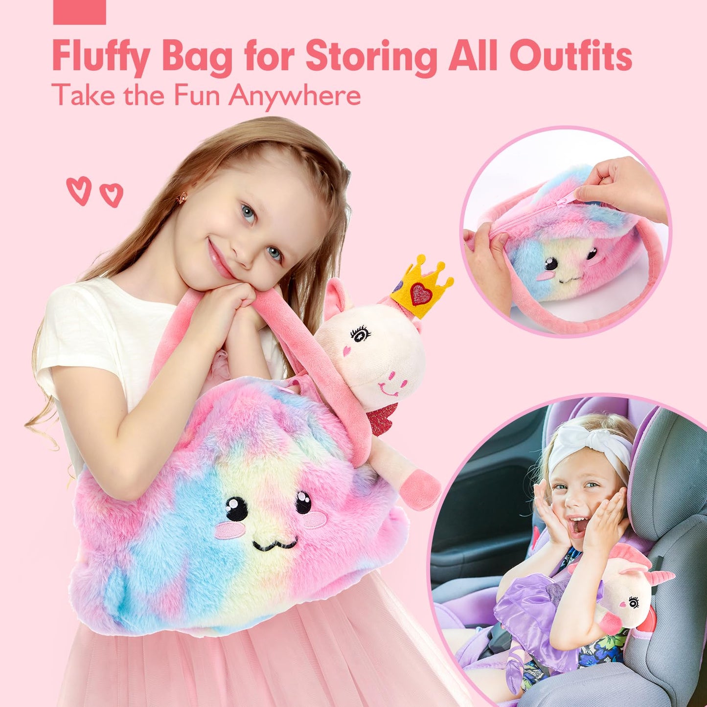 hahaland Unicorns Toys for Girls Age 3+, Ballerina Doll Plush Toys with 3 Outfits & Cloud Bag – Unicorn Stuffed Animal Soft Toys for Girls 3 4 5 6 Year Old, Ballet Dress Up Doll Gifts for Girl