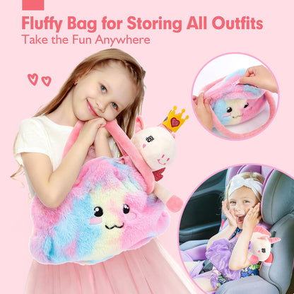 hahaland Unicorns Toys for Girls Age 3+, Ballerina Doll Plush Toys with 3 Outfits & Cloud Bag – Unicorn Stuffed Animal Soft Toys for Girls 3 4 5 6 Year Old, Ballet Dress Up Doll Gifts for Girl