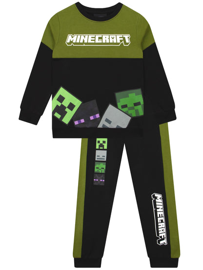 Minecraft Boys Sweatshirt And Joggers, Skeleton And Creeper 2 Piece Outfit, Gaming Boys Clothing, Black 6-7 Years