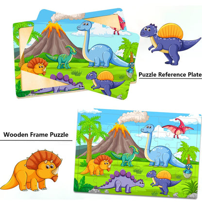 Wooden Jigsaw Puzzles for Kids 3-6 Year Olds -Space Dinosaur Animals 30 Piece Puzzle Toys -Toddler Children Learning Educational Puzzle Toys for Set for Kids 3 4 5 6 Year Old(4 Puzzles)