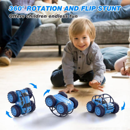 MaxTronic Direct Charging Remote Control Car for Kids, Amphibious RC Cars Toy 2.4G 360° Flips Rotation 15KM/H 4WD All Terrain Stunt Car with Ajustable LED for Boys Girls 3-12 Years Old