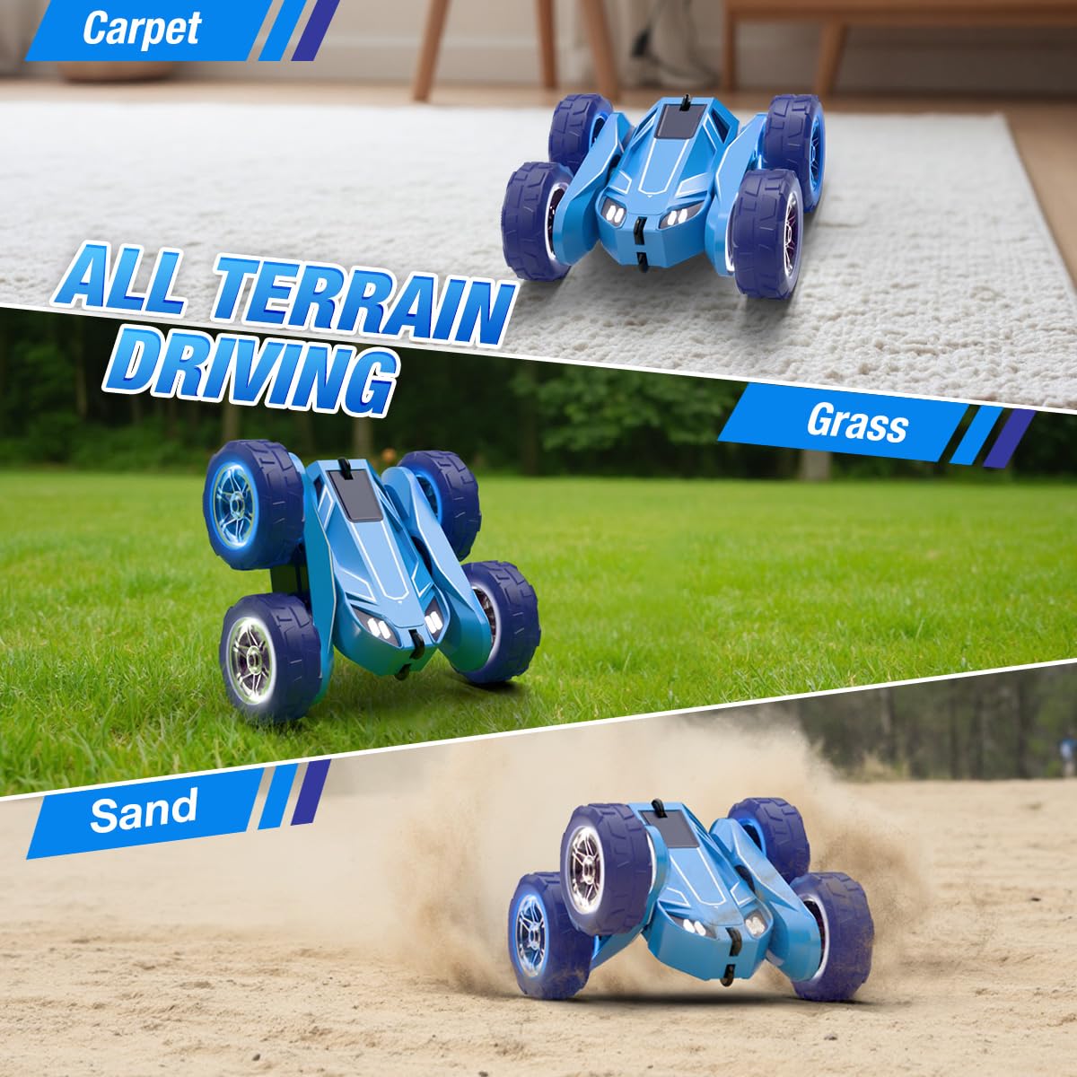 Dual Direct Charging Remote Control Cars with LED Light,High Speed 2.4Ghz 4WD Rc Stunt Car,Indoor and Outdoor 360° Rotates 180°Flips Electric Vehicle Toys Gifts for 3-12 Year Old Boys Girls Kids