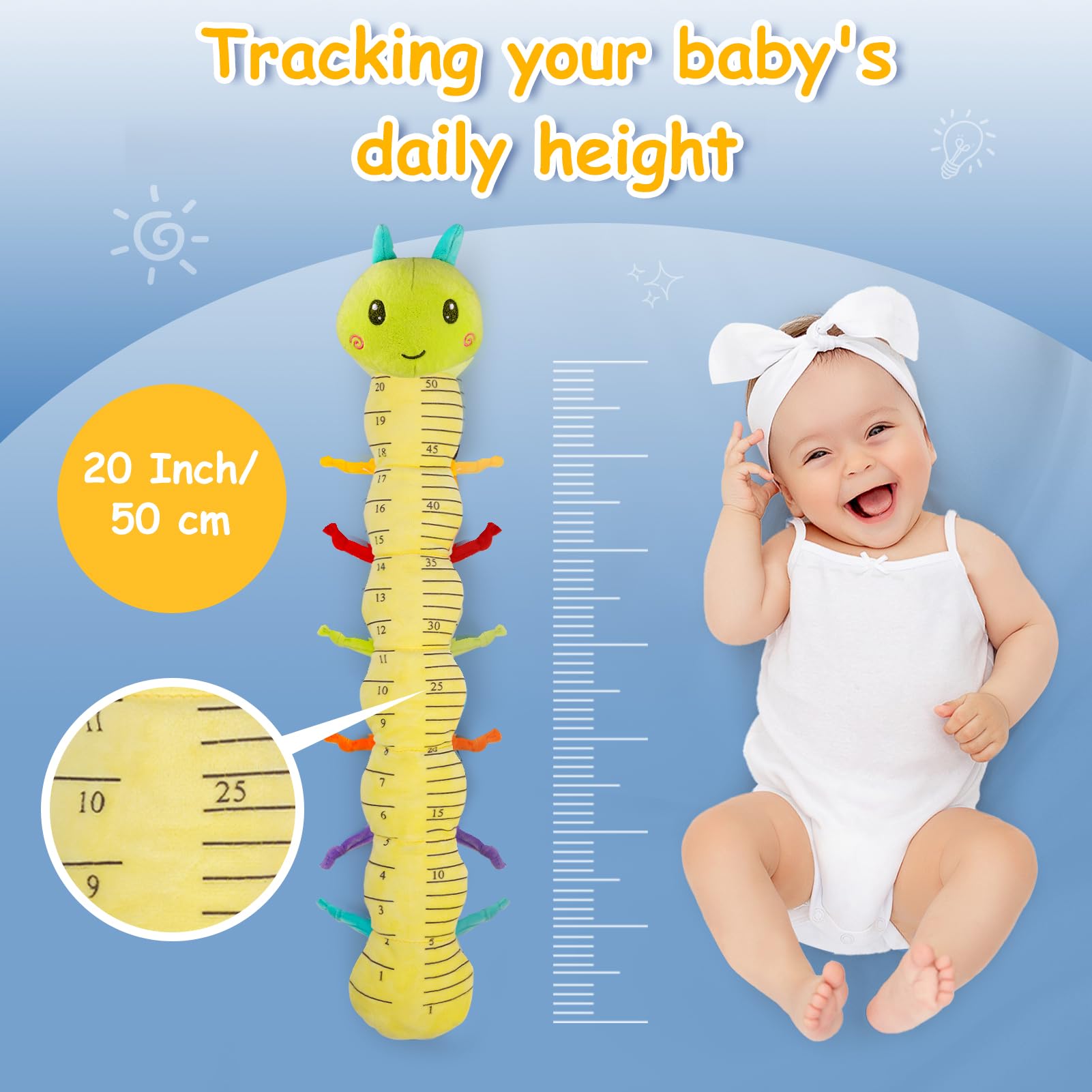 Colorful Joyreal baby sensory toys set, including musical caterpillar, rattles, and ribbons for newborns up to 6 months.
