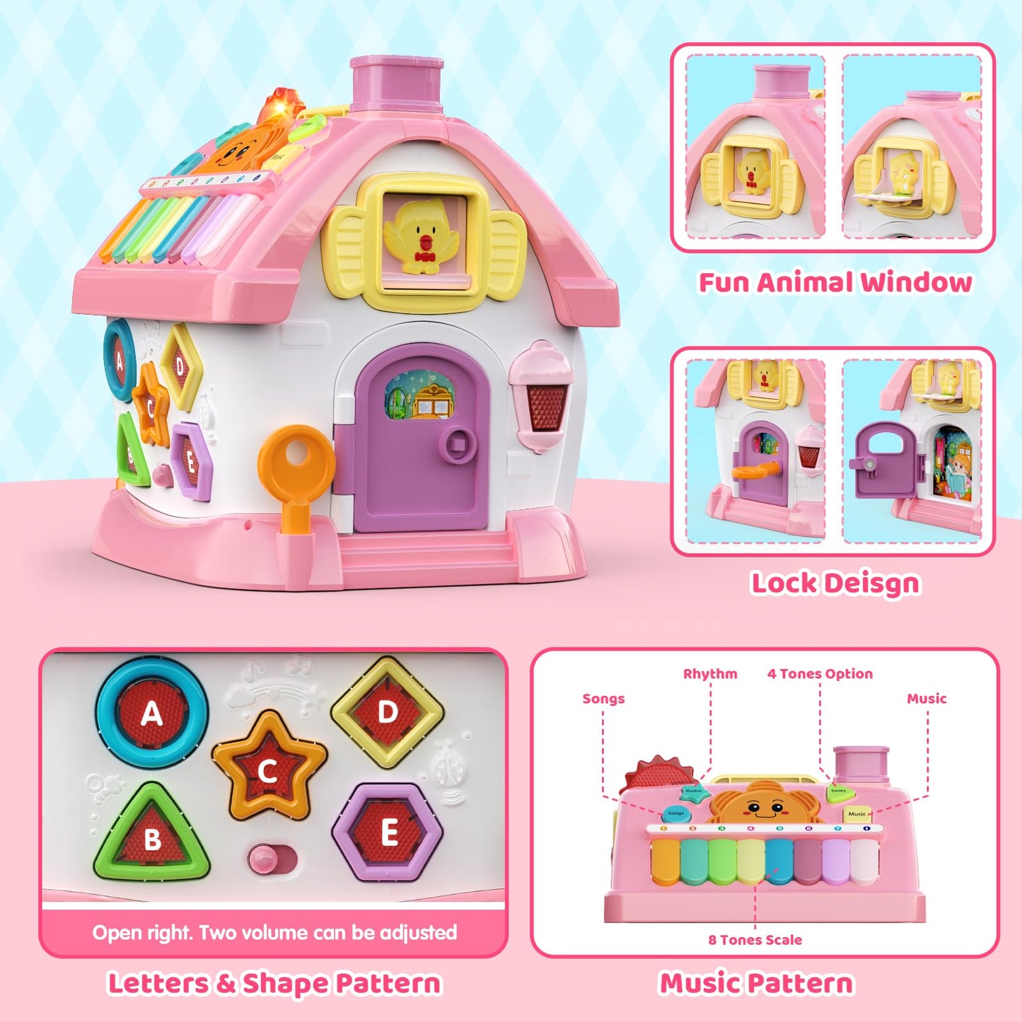 Toddler Toys for 1 2 Year Old Girls: Montessori Educational Toy for 1 Year Old, 6 in 1 Multi-Functional Activity House Baby Toys with Music/Clock/Telephone, Birthday Gifts for 1 2 Year Old Girls Kids