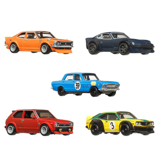 Hot Wheels Premium Car Culture Japan Historics 4 Container Set with 5 1:64 Scale Die-Cast Cars in Collectible & Stackable Storage & Display Container, HRW84