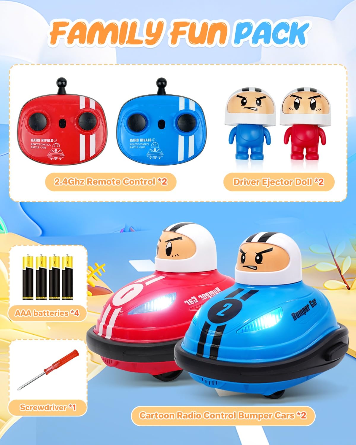 Torlaist 2 Pack Remote Control Cars for Kids, RC Cars with Popup Doll, Music and Lights, Easy to Operate for Boys and Girls, for Easter, Christmas, Birthdays and Party Favors