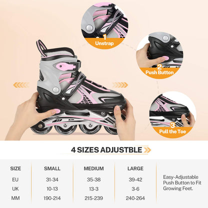 Gonex Inline Skates, Adjustable Inline Roller Skates Blades with Illuminating Light Up Wheels for Kids Girls Boys Teens, Pink M