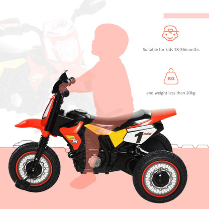 Red HOMCOM trike for kids featuring a pedal motorcycle design, music lights, and fun handlebar stickers for toddlers.