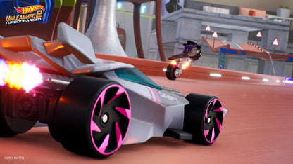 Hot Wheels Unleashed 2 Turbocharged Nintendo Switch game cartridge with colorful cover art and racing cars.