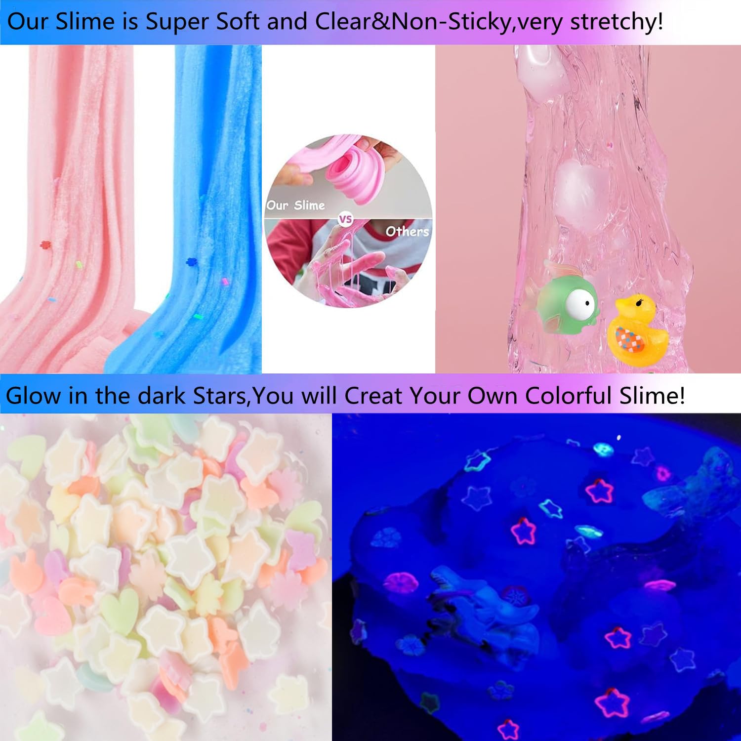 Colorful Crunchy Slime Set by Vomkela with 12 clear, soft, non-sticky slime containers for kids’ stress relief and DIY fun.