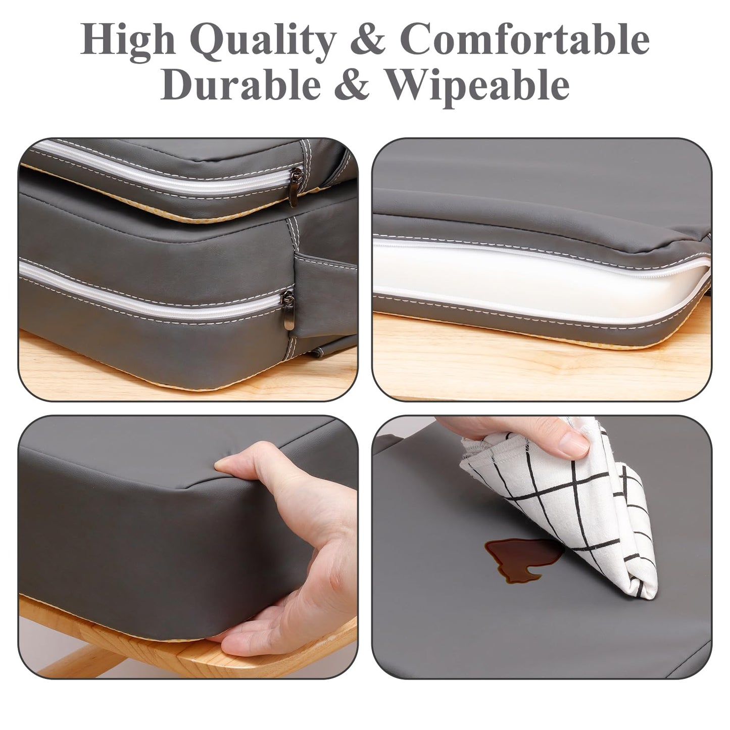 TOTIDYH Toddler Booster Seat for Dining Chair, 10cm PU Washable Toddler Booster Cushion for Dining Chair with Backrest and Adjustable Straps, Non-Slip Kids Travel Booster Seat for Dining Table (Grey)