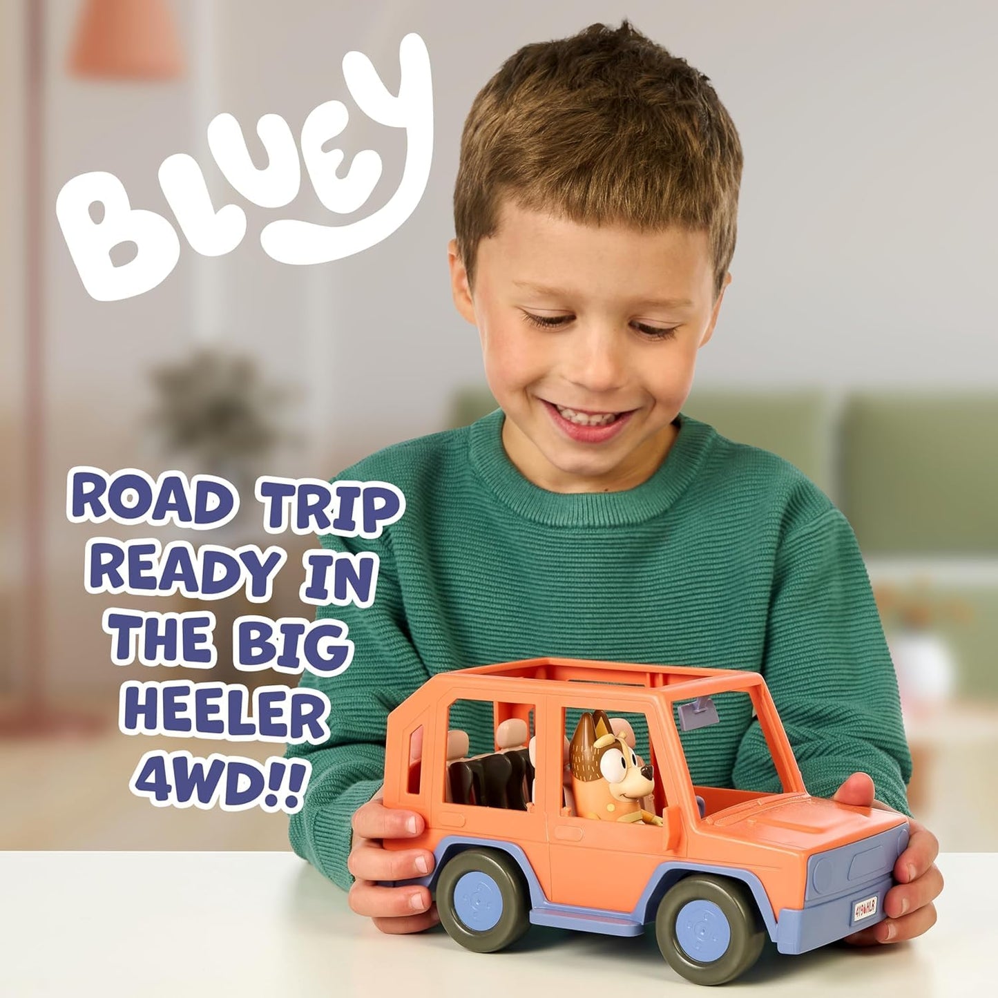 Bluey Heeler Family Road Trip 4WD Vehicle, Includes Articulated Chilli Figure, With Open Roof To Easily Fit 4 Figures Inside, Ideal for all 2.5 Inch Figures (Sold Separately)