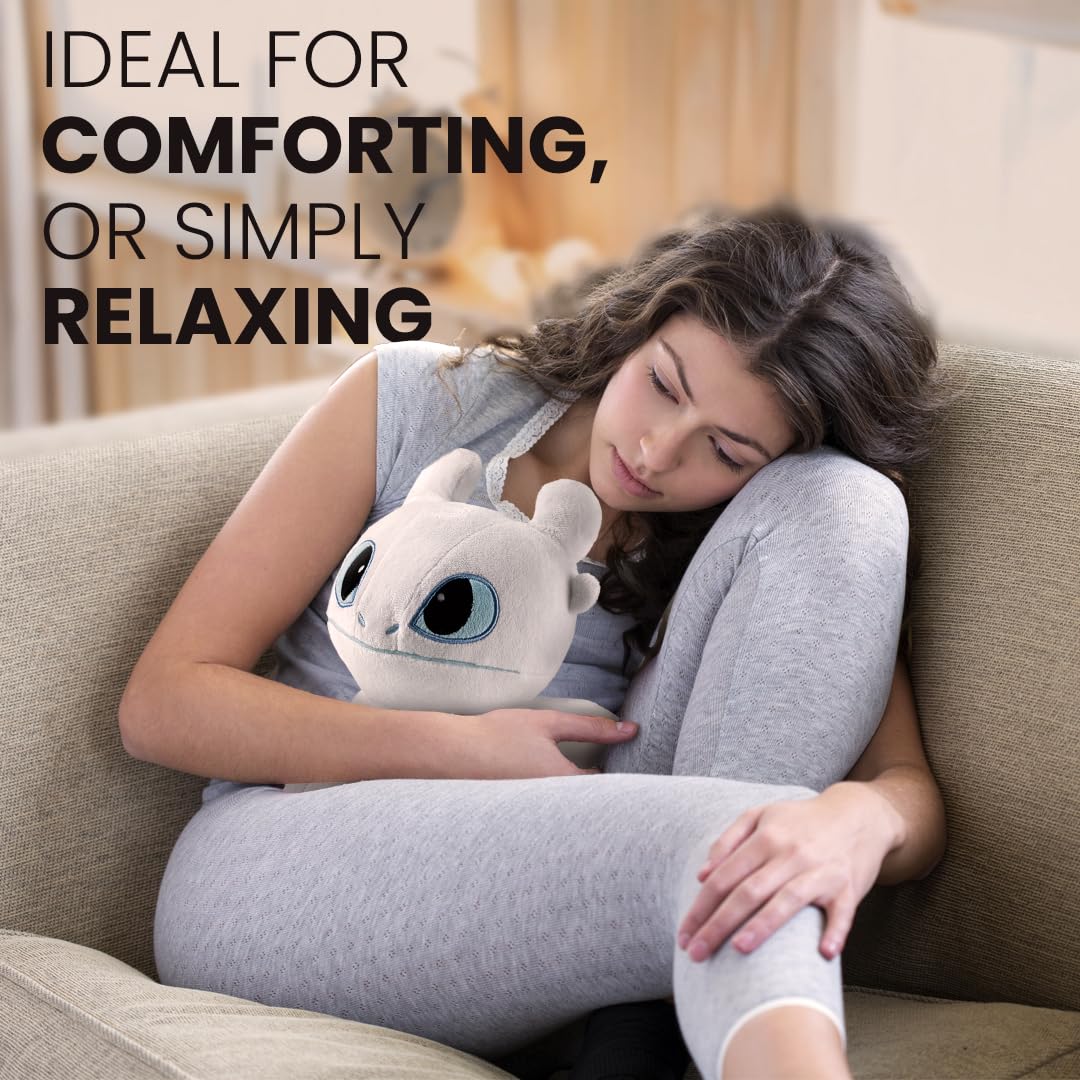BIOSYNEX - Dragons Heatable Plushies – Microwave Warm Cuddle Toy with Removable Clay Bead Pouch - Gentle and Comforting Warmth - Machine Washable and Safe from Birth (Light Fury)