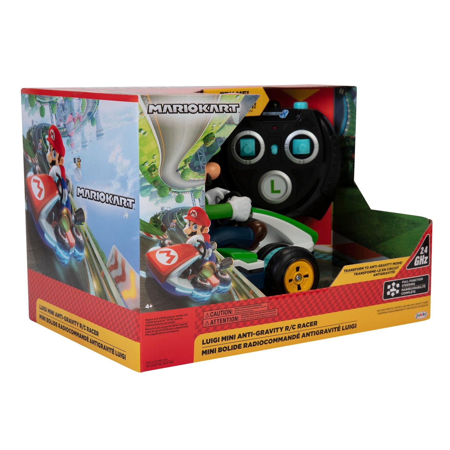 Nintendo Super Mario Kart 8 Luigi RC racer by Jakks Pacific with 360 spins, wheelies, drifting, and up to 100 ft. range for kids 4+