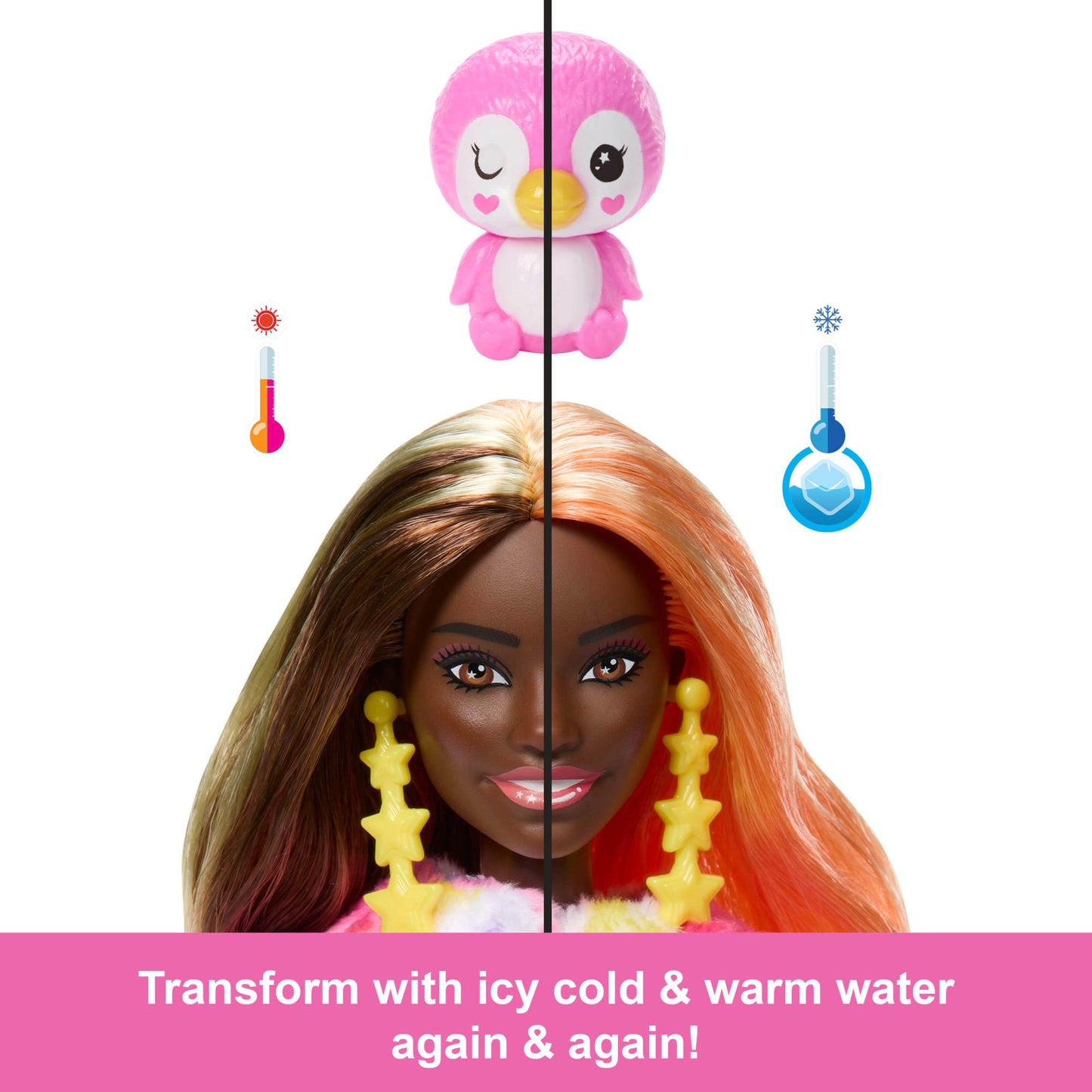 Barbie Cutie Reveal Doll & Accessories with Tie-Dyed Penguin Plush Costume & 10 Surprises Including Color Change, Color Dream Series, HRK40