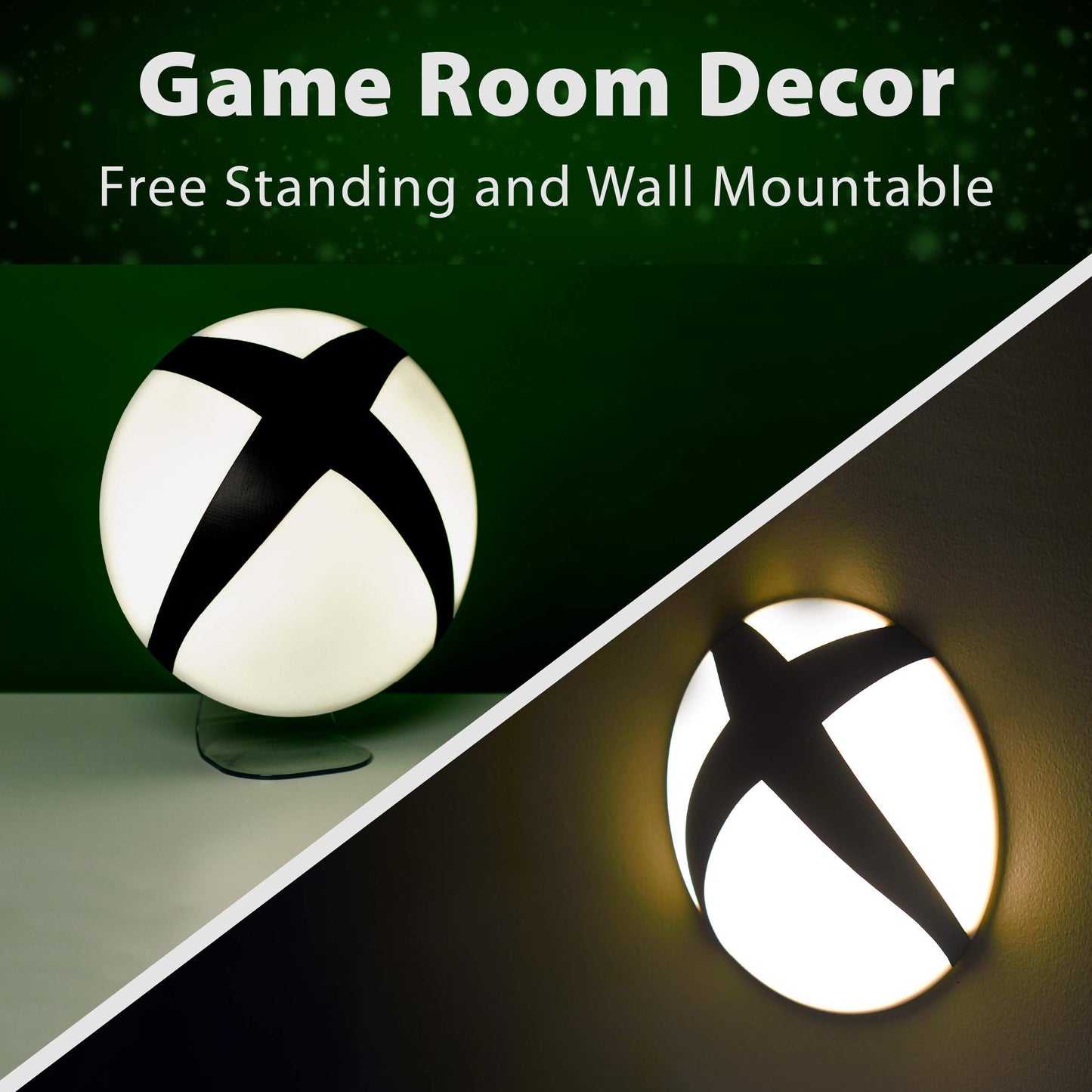 Paladone Xbox logo light, freestanding and wall-mountable, officially licensed gaming merchandise with glowing Xbox logo display.