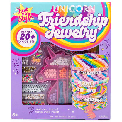 Just My Style Unicorn Friendship Bracelet by Horizon Group USA, DIY Over 20 Jewelry Pieces.Kit Includes 1300+ Beads,10 Skeins of Friendship Thread,Bracelet Charms,Unicorn Storage Case & More
