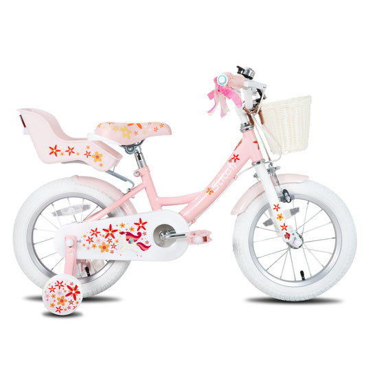 STITCH Unicorn 14 Inch Girls Bike for 3-5 Years Old Kids, 14 Inch Girls Bike with Basket& Doll Seat,Pink