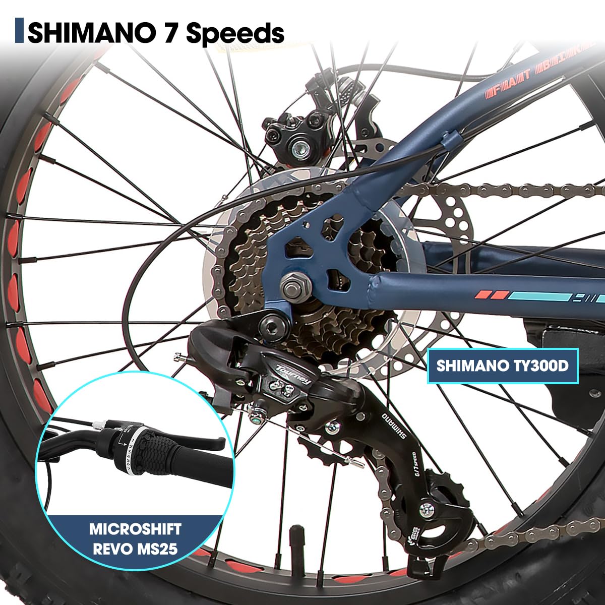 Hiland 20 Inch Kids Bicycles Fat Tire Mountain Bike for Boys and Girls, 7 Speed Blue Mountain Bike, Dual-Disc Brake, Kids Beach and Snow Bicycle