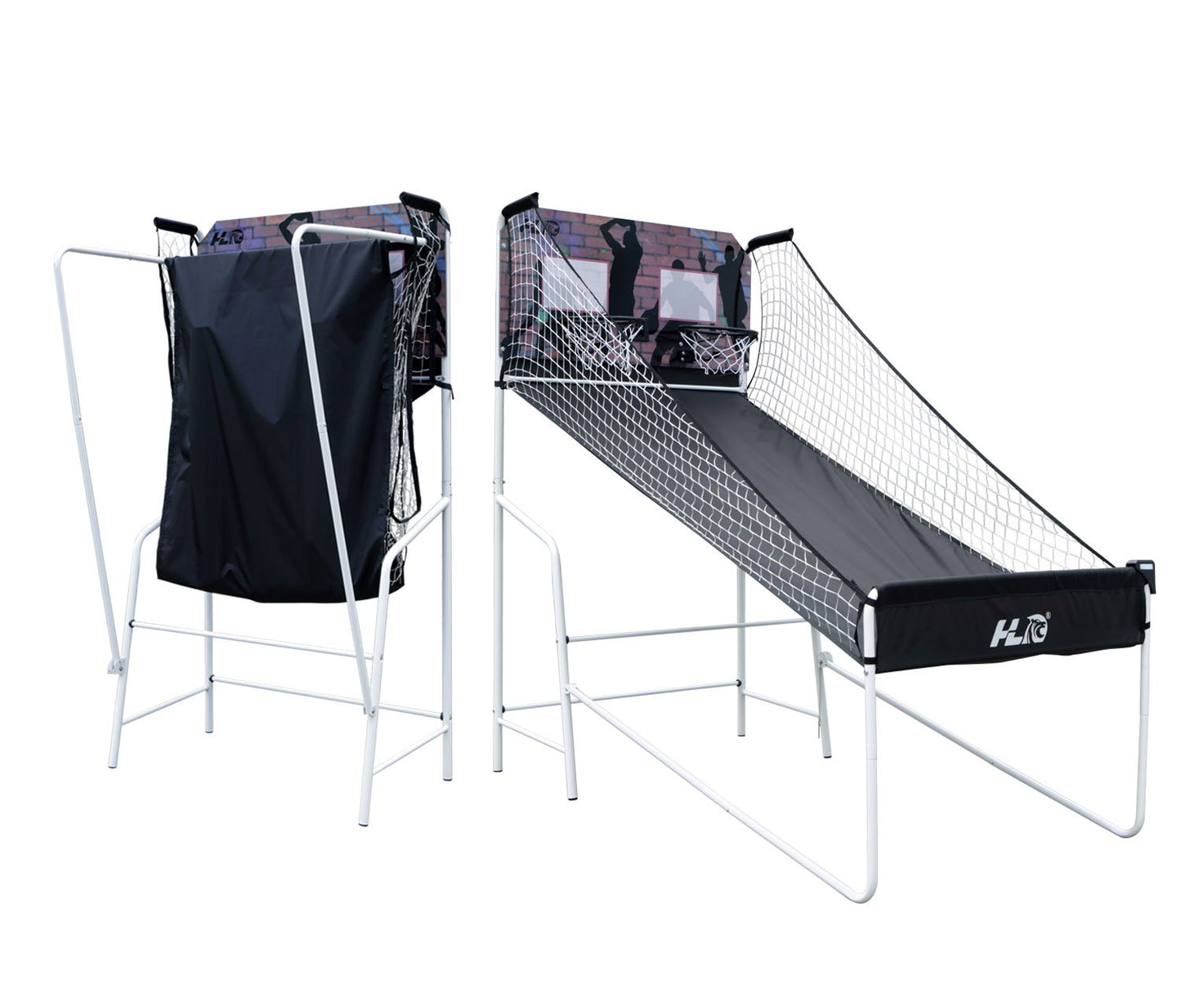 Foldable electronic automatic Basketball training machine Basketball Hoop Basketball Stand Home double basketball game with scoring machine for Kids and adults, includes 4 basketball and pump