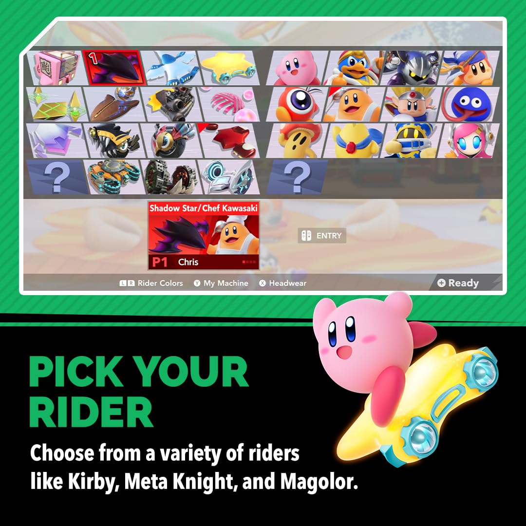 Nintendo Kirby Air Riders action figure featuring Kirby in a dynamic pose with vibrant colors and detailed design.