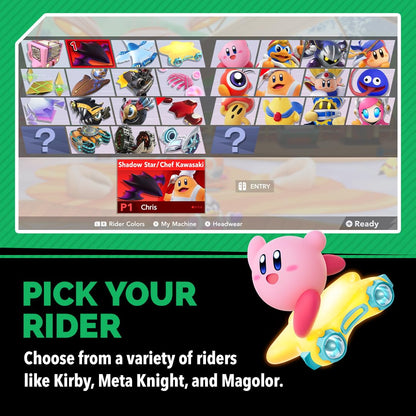 Nintendo Kirby Air Riders action figure featuring Kirby in a dynamic pose with vibrant colors and detailed design.