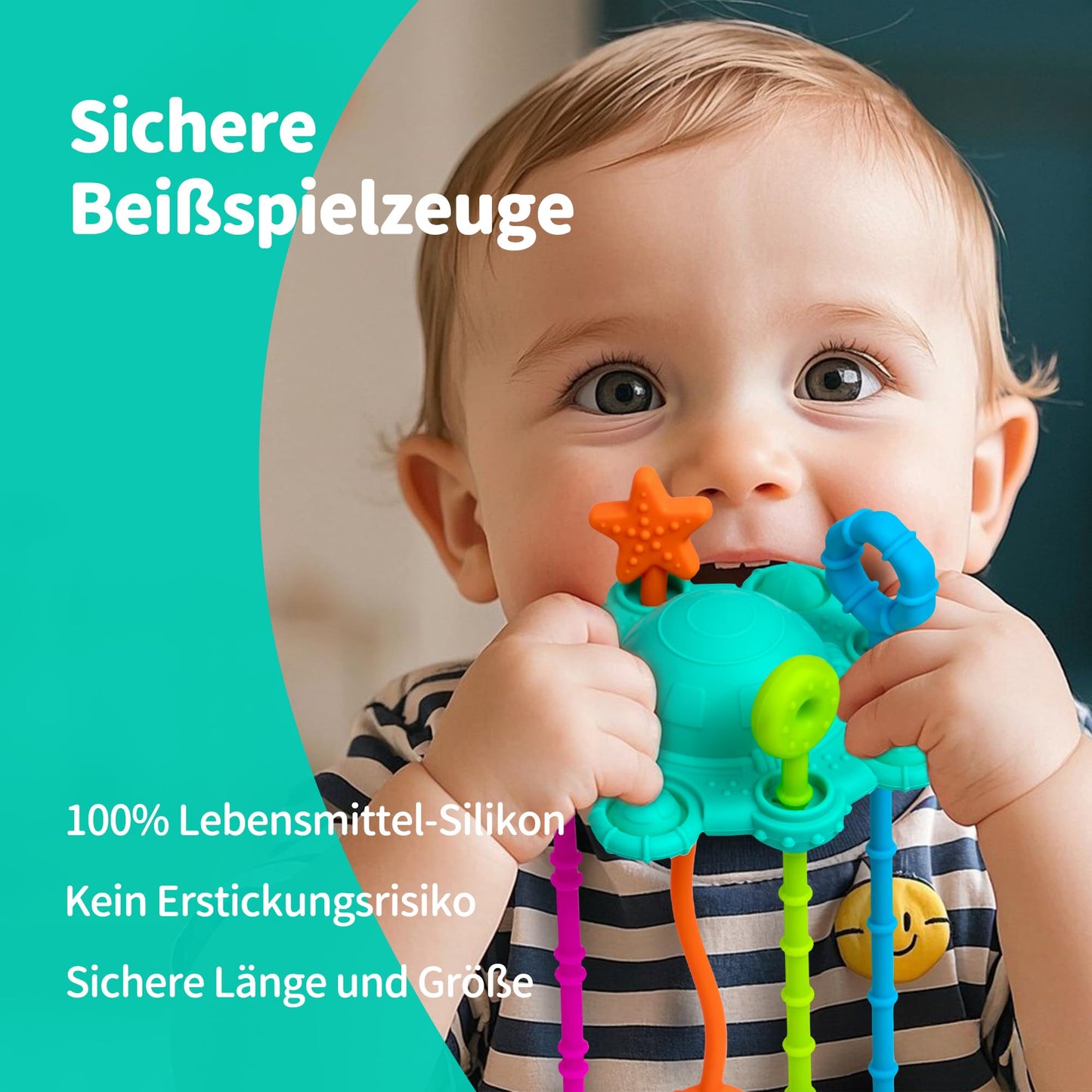 ROWFEN Baby Travel Toys - Montessori Silicone Pull String Toy Develops Sensory Skills for Babies, Built-in Rattle and Soft Press Function, Safe and Easy to Clean Design (Spearmint)